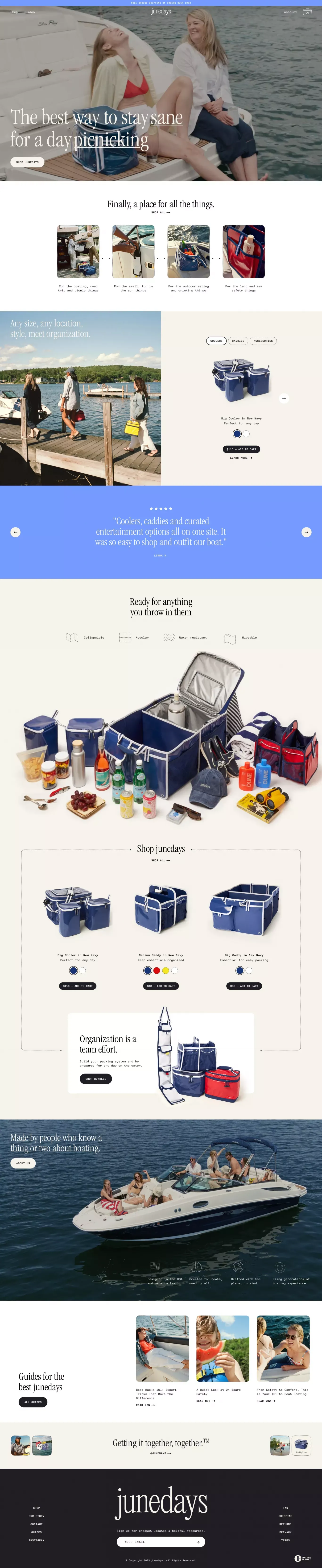 junedays | Boat Accessories for organization, storage & entertaining - Ecommerce design
