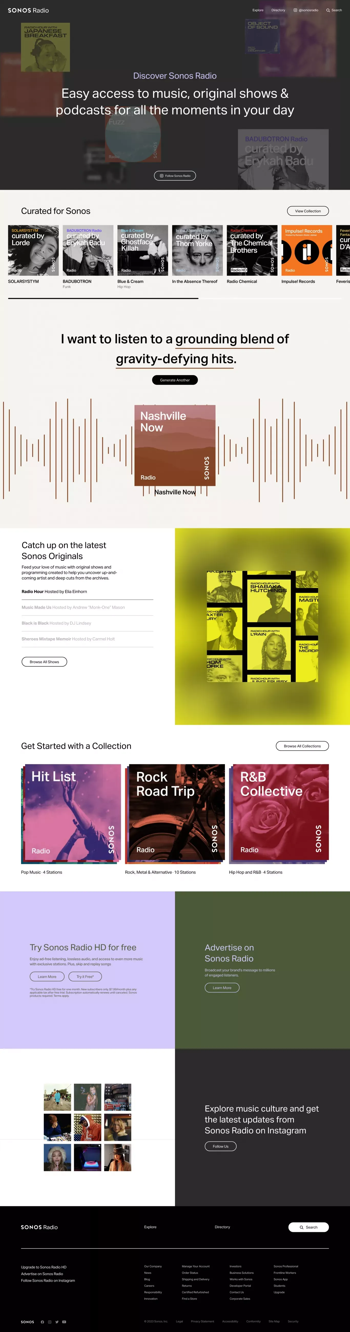 Sonos Radio | Original music stations and shows for all of life's moments - Landing design
