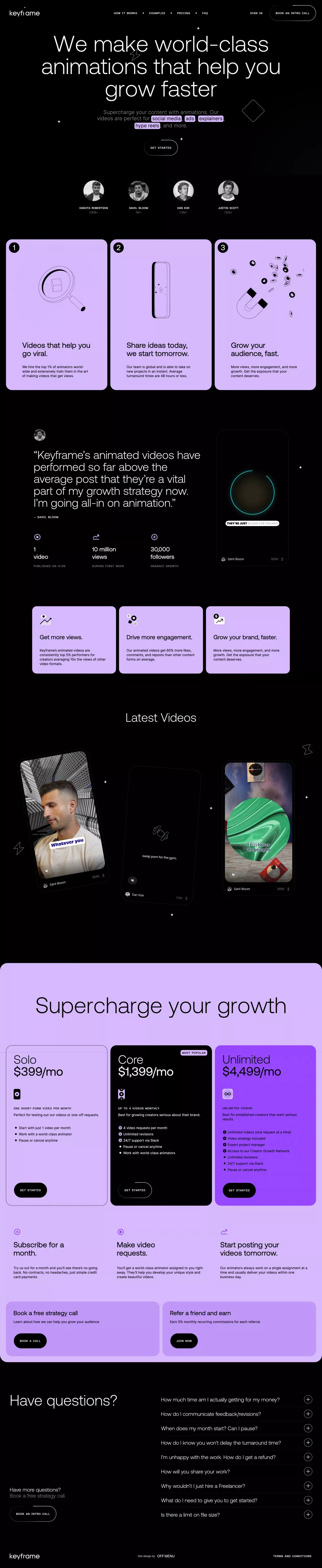 Keyframe | Supercharge Your Content with World-Class Animators - Landing design