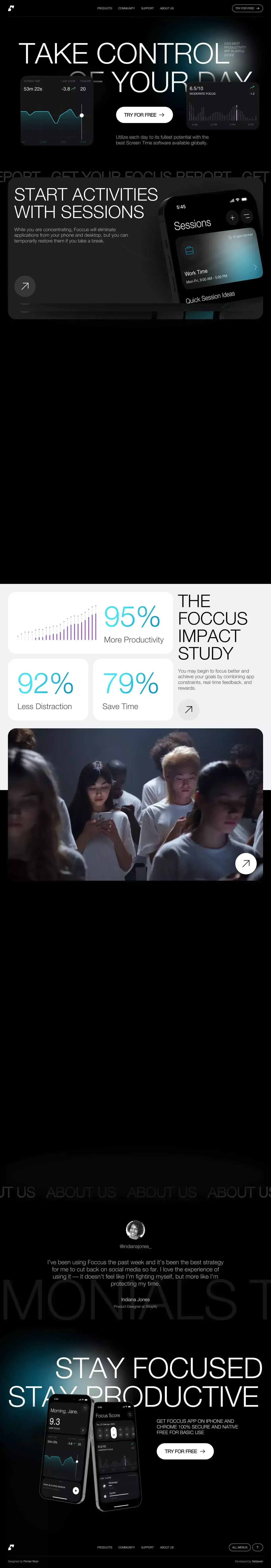 Foccus - Screen Time App Landing Page - Landing design