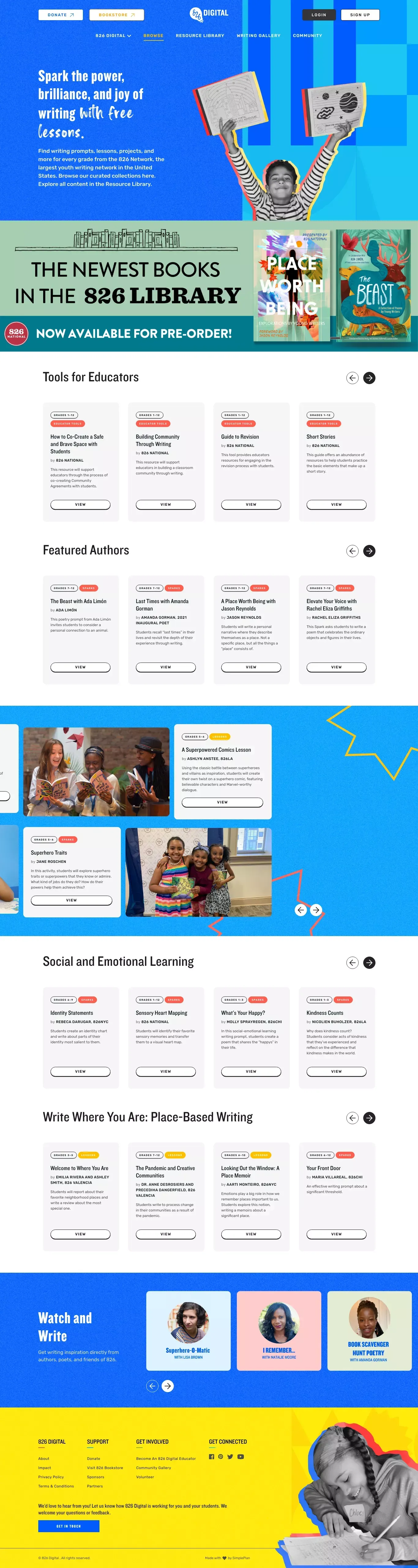 826 Digital | Inventive Resources to Ignite a Love of Writing - Landing design