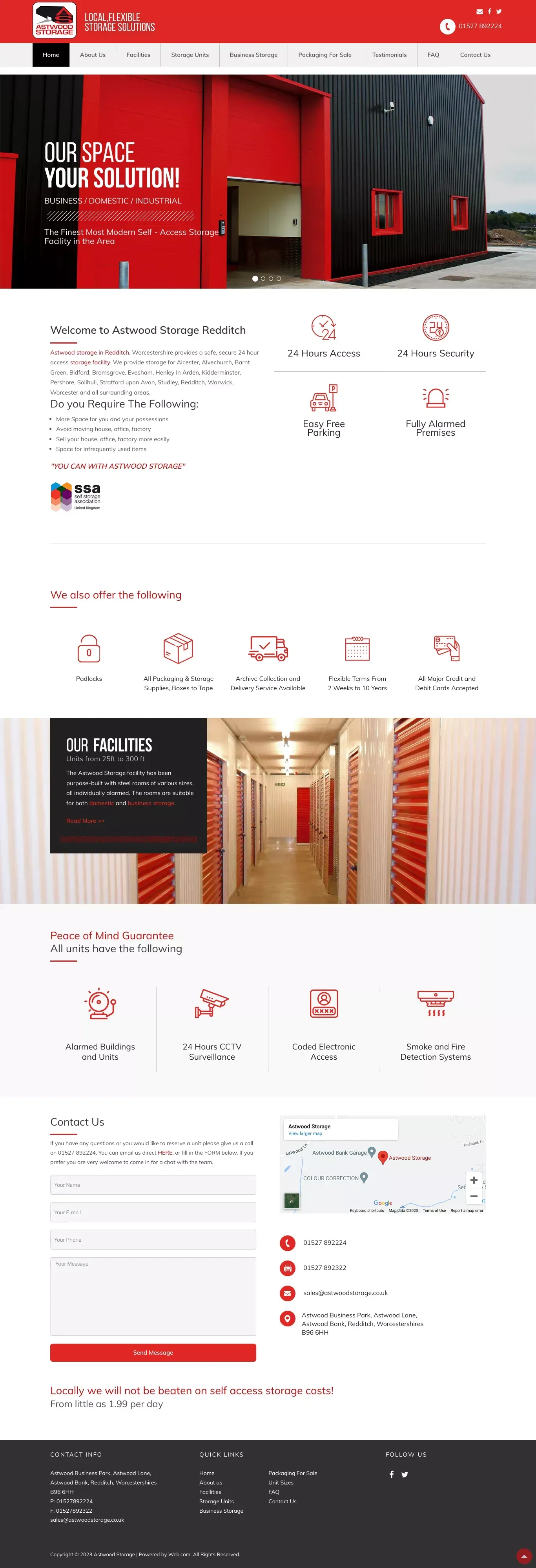 24hr Self Storage Redditch, Worcestershire - Astwood Storage - website design