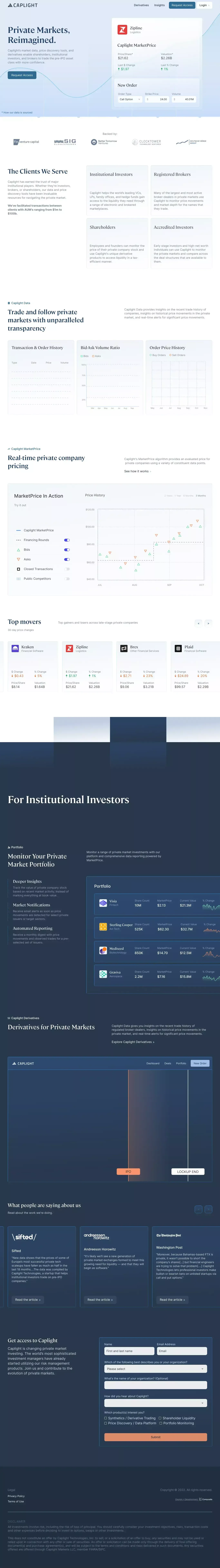 Caplight | Private Markets Reimagined - Landing design