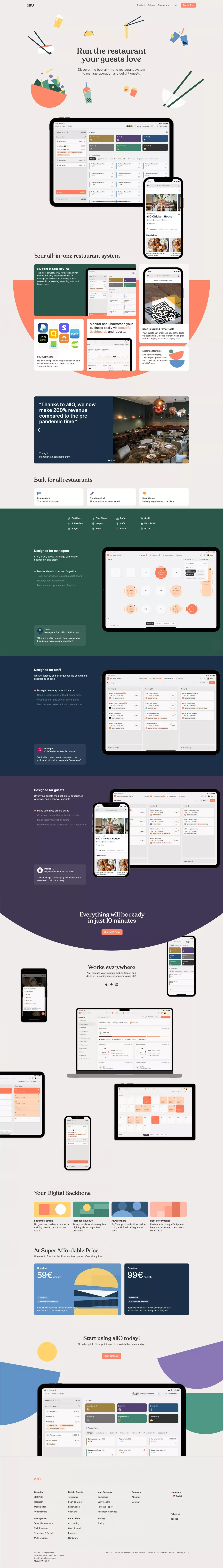allO - Run the Restaurant Your Guests Love - Landing design