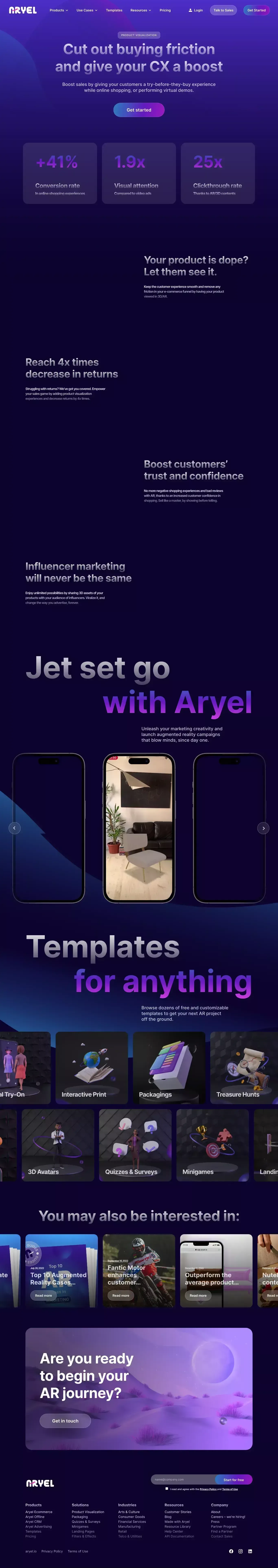 AR for Product Visualization | Cut Out Any Buying Friction | Aryel - website design