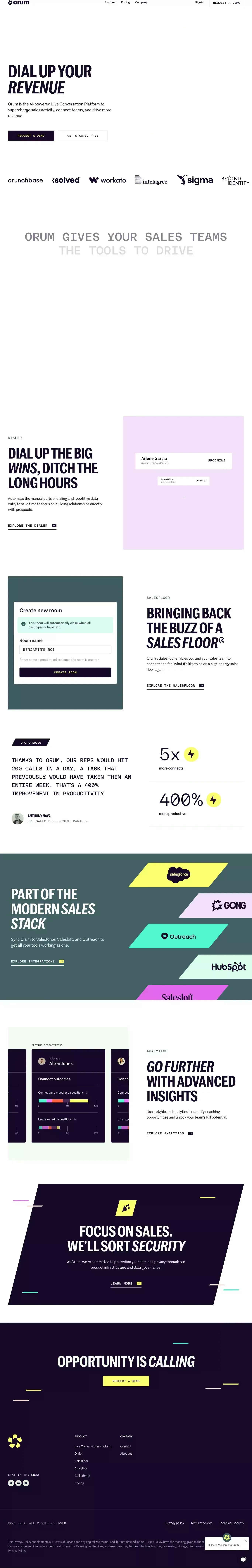 Orum - The Live Conversation Platform - Landing design