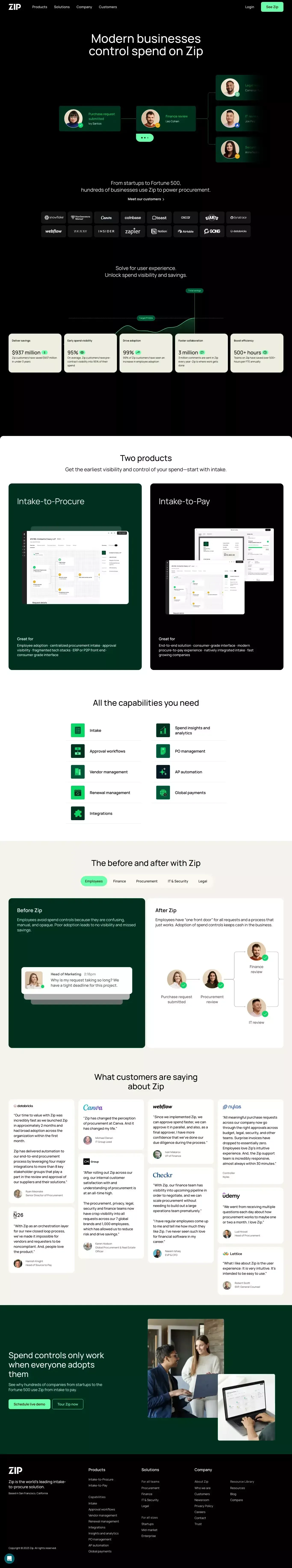 Zip | Modern Spend Controls - website design