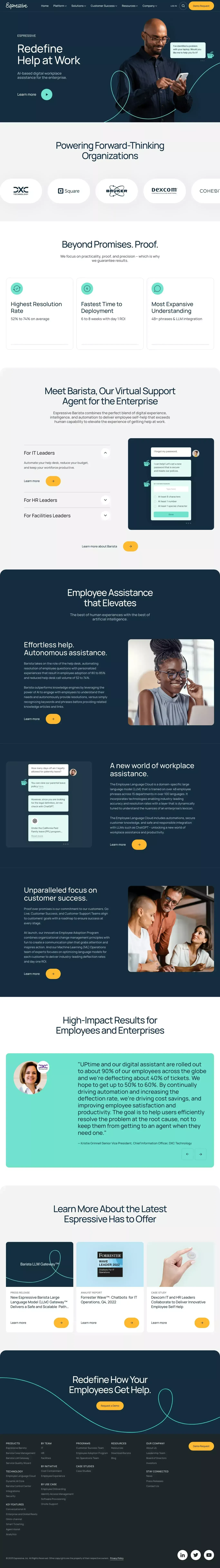 Espressive | Redefine Help at Work, Reduce Costs - website design