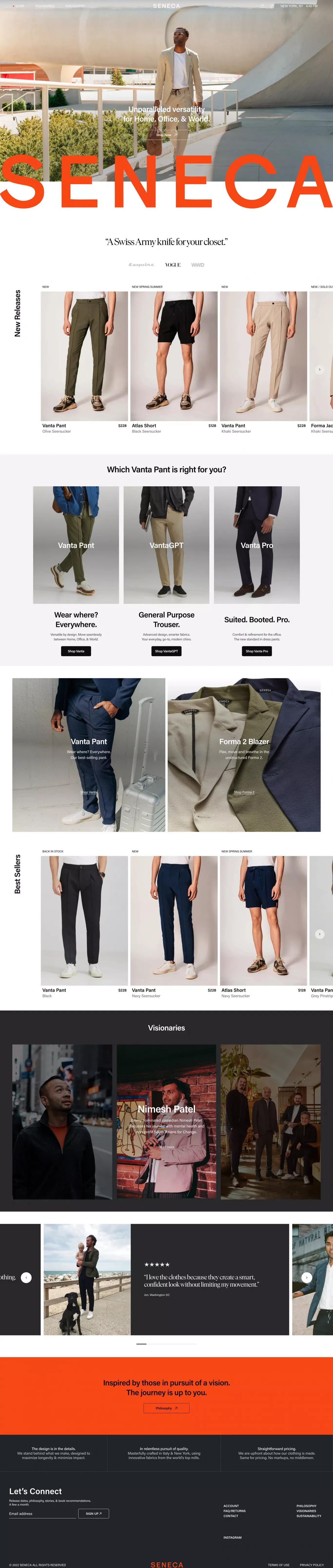 SENECA. Versatile clothing made in New York - Ecommerce design
