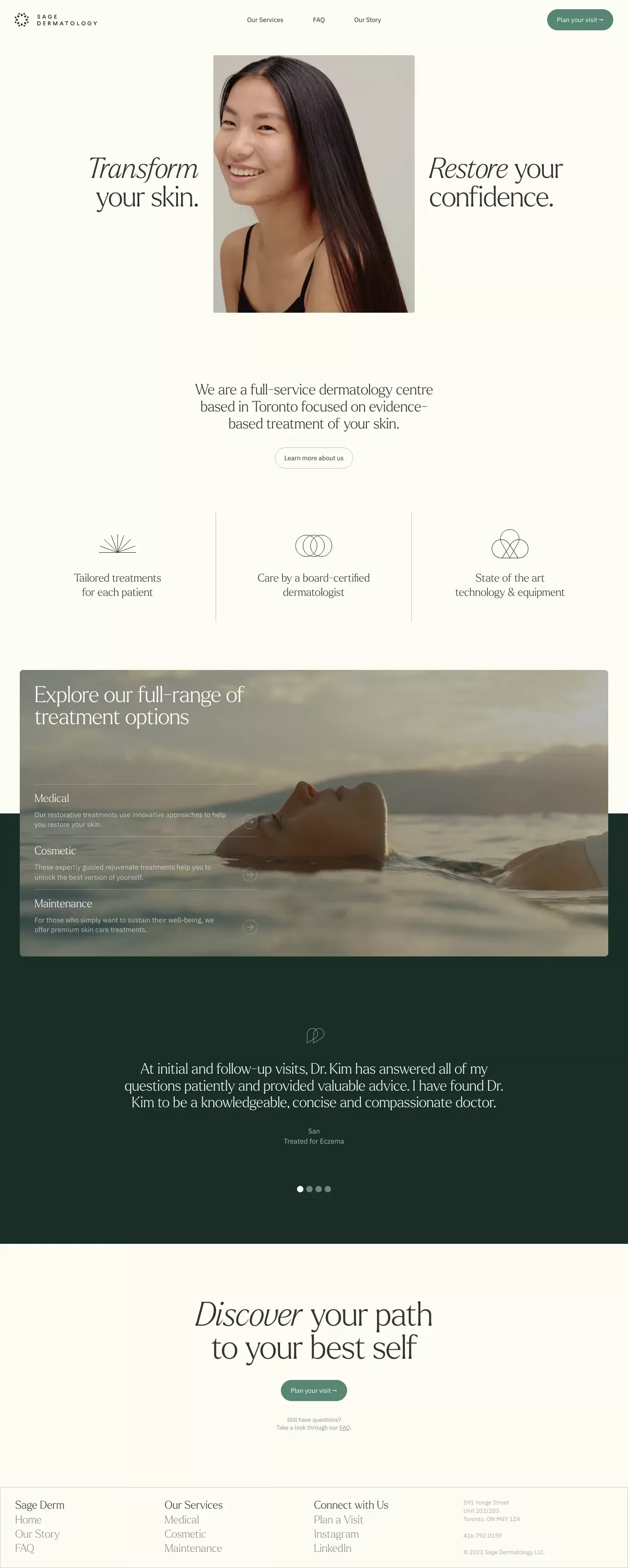 SAGE DERMATOLOGY • Full-Service Dermatology based in Toronto, Canada. - Landing design