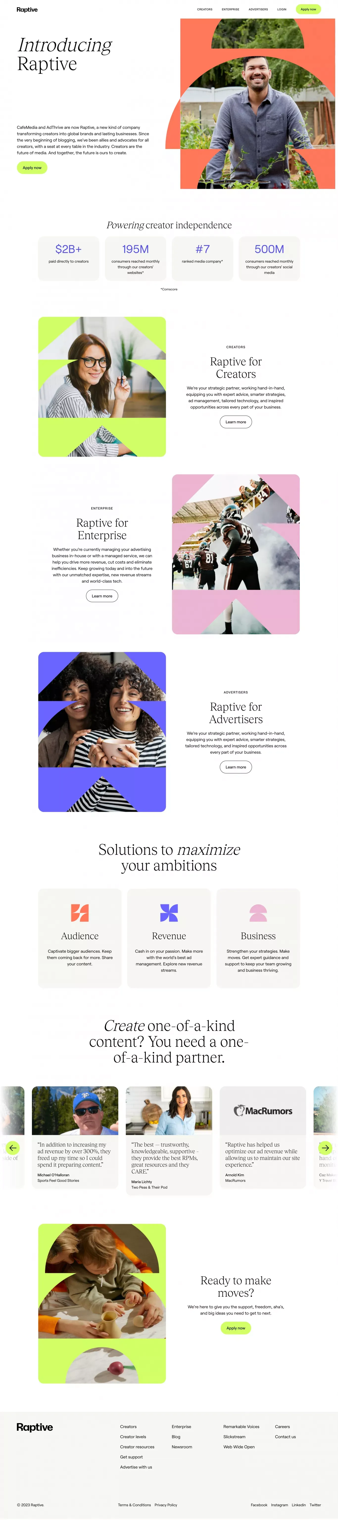 Raptive — Powering creator independence - Landing design