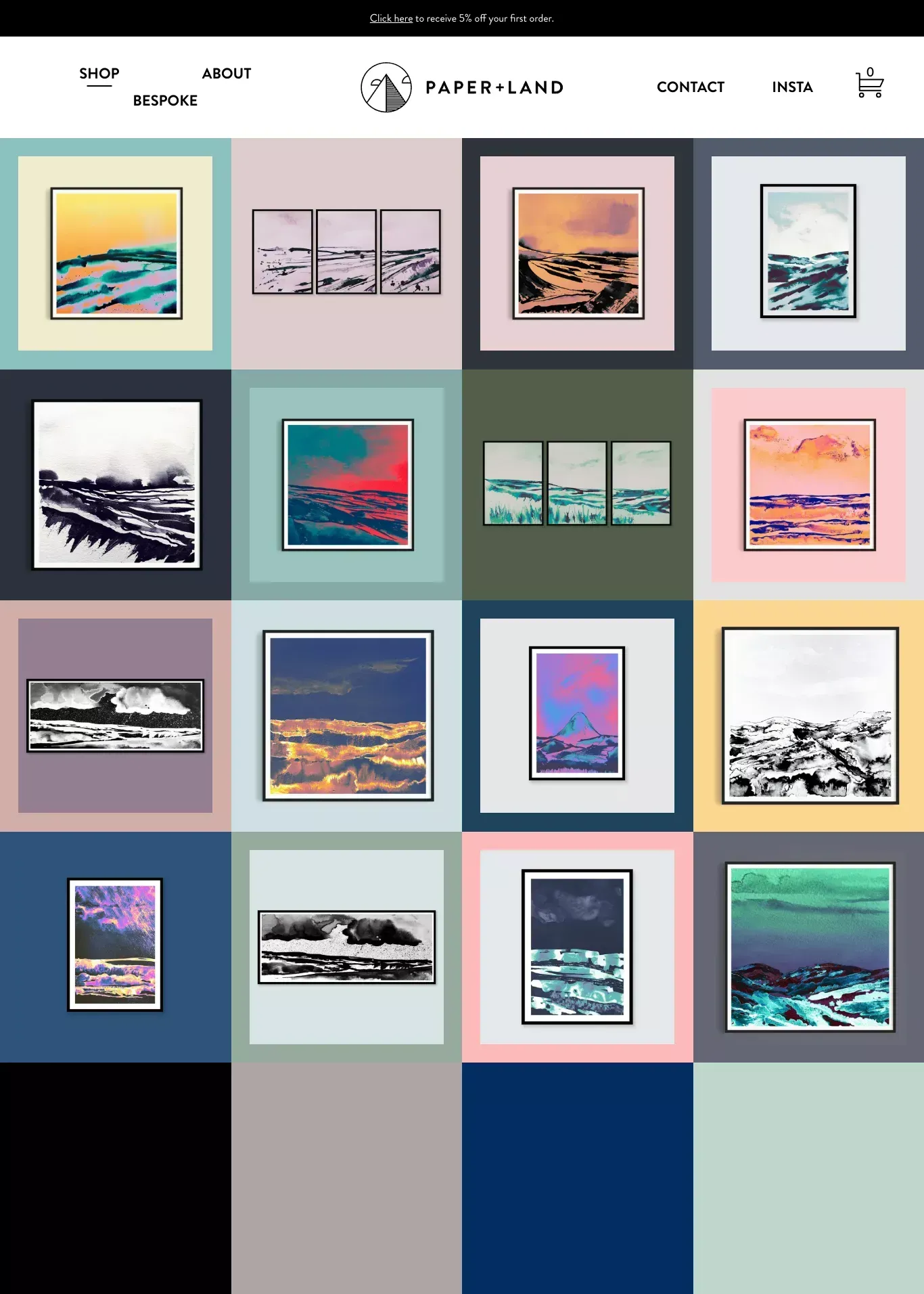 Paper + Land – A contemporary art collection by Natalie Holloway, Leeds, Yorkshire UK - Ecommerce design