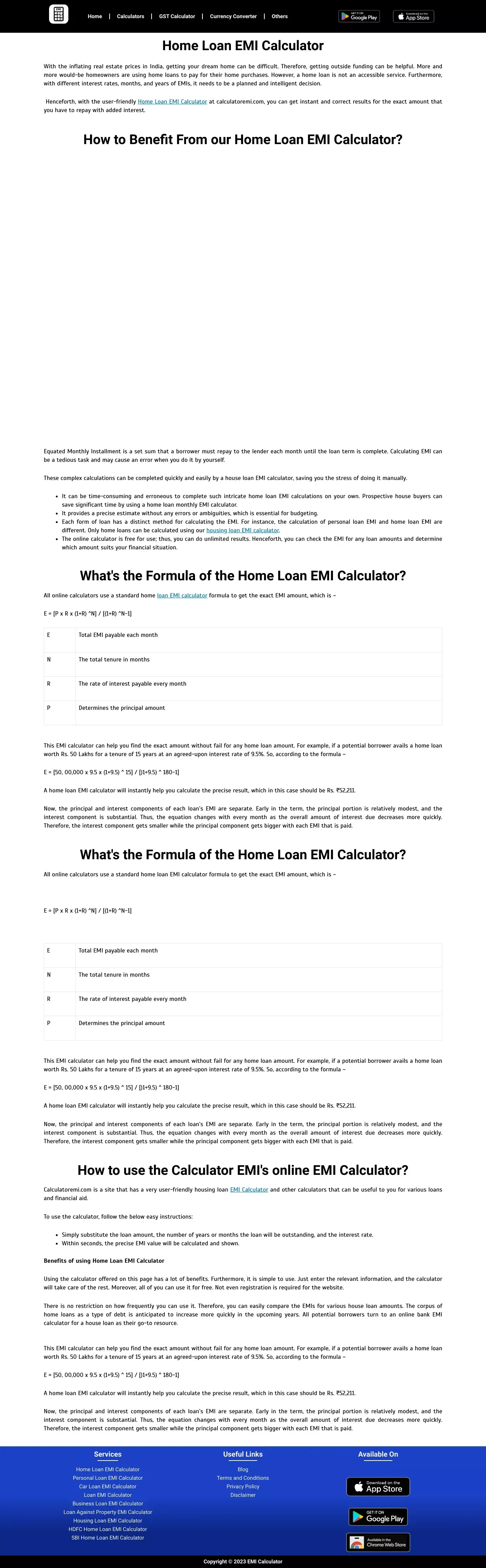 Home Loan EMI Calculator - Online Housing Loan EMI Calculator - Landing design