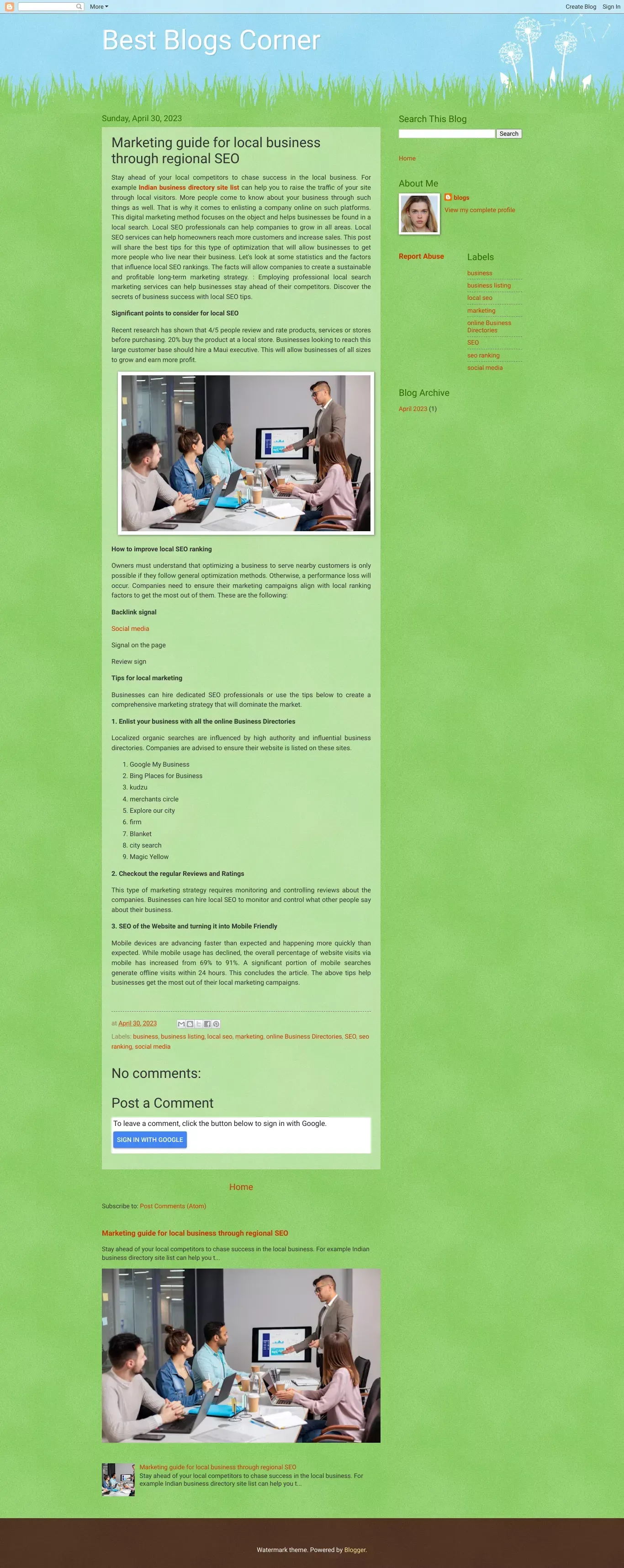 Best Blogs Corner: Marketing guide for local business through regional SEO - Blog design