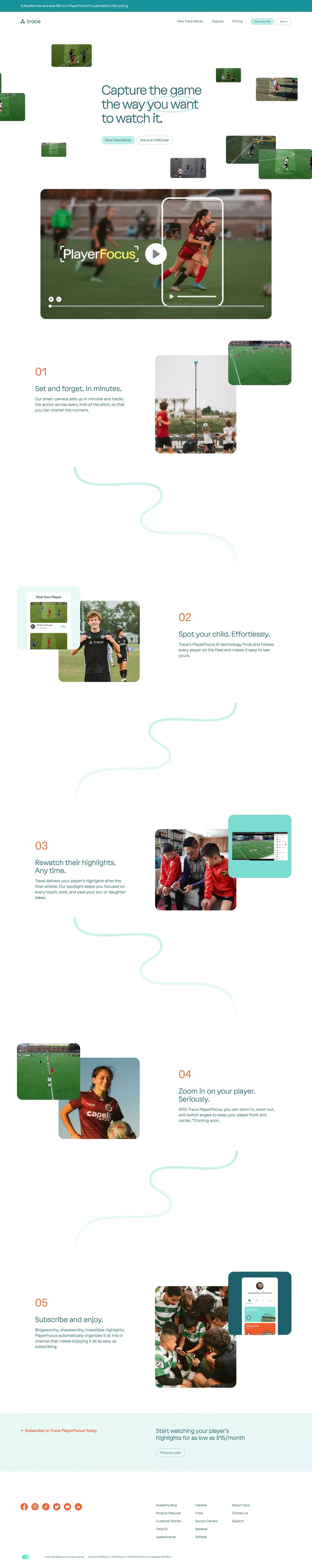 Trace | Automated Sports Camera System & Tracking Software - Landing design