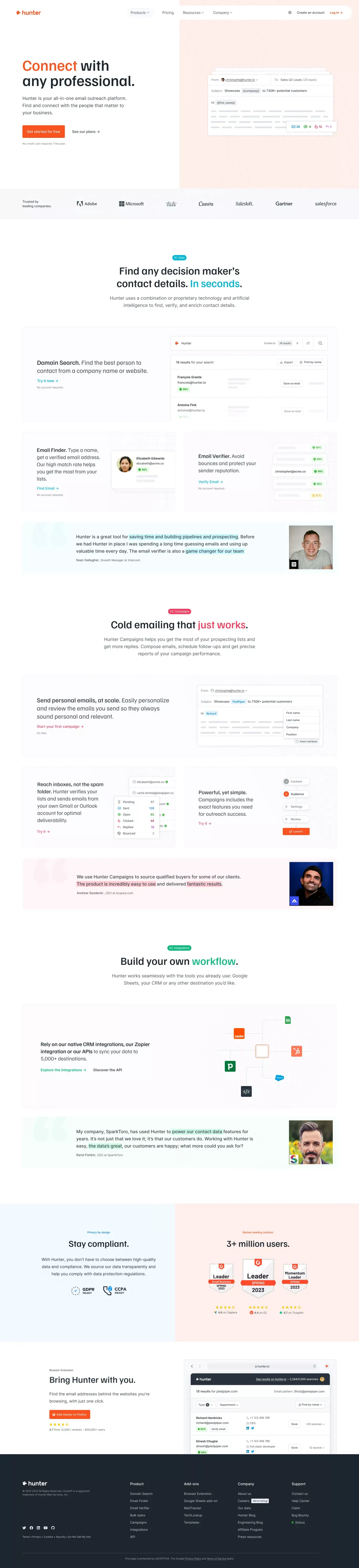 Find email addresses in seconds • Hunter (Email Hunter) - Landing design