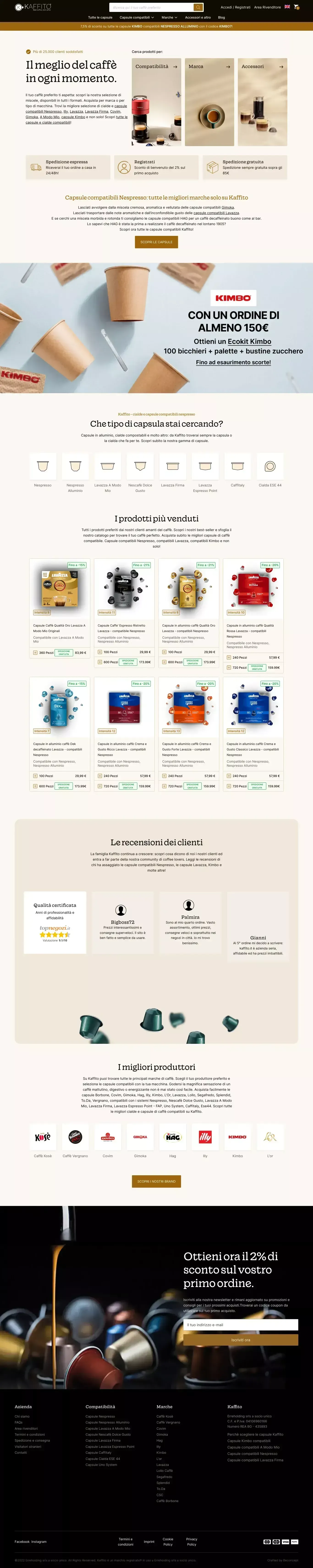 Kaffito - Capsule compatibili Nespresso, capsule Kimbo, Lavazza - Ecommerce design