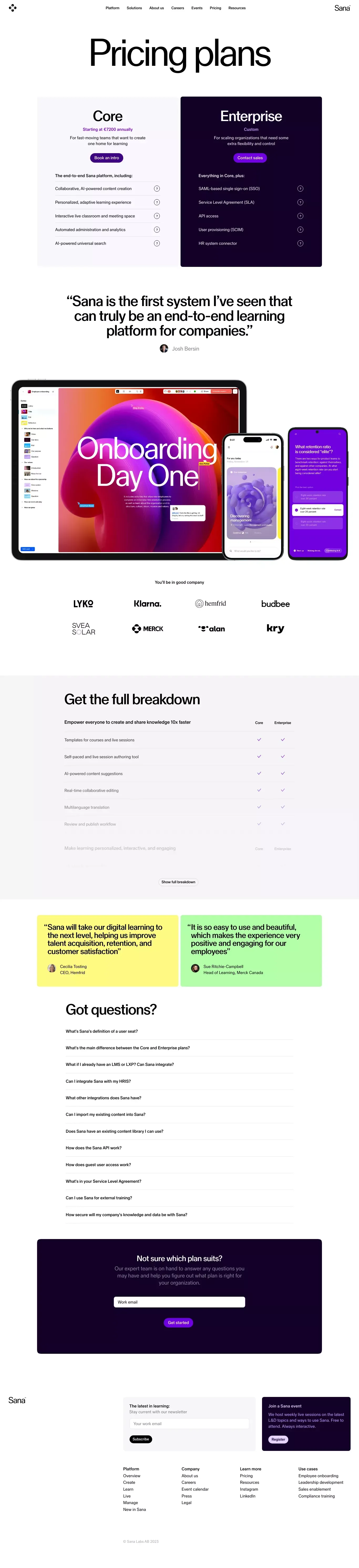 Pricing plans | Sana Labs - Pricing design