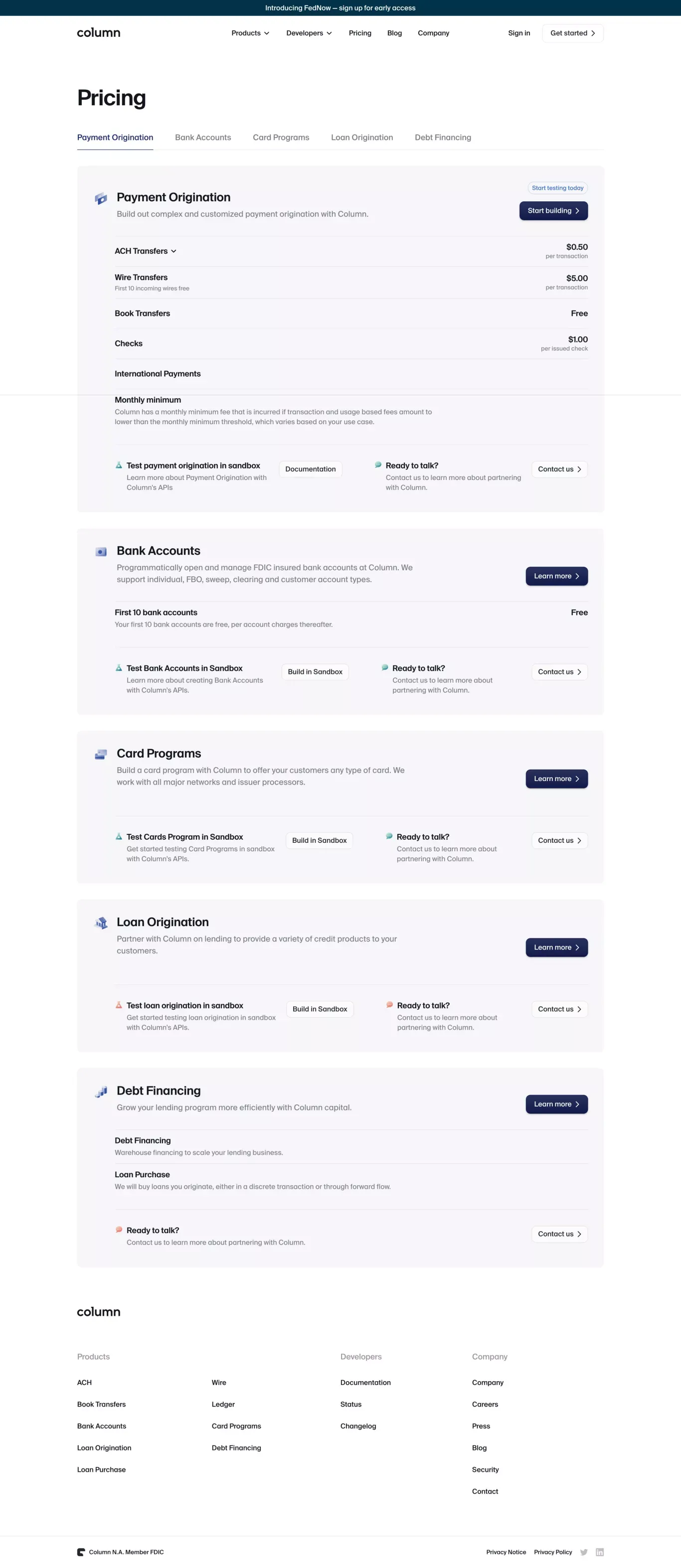 Pricing — Column - Pricing design
