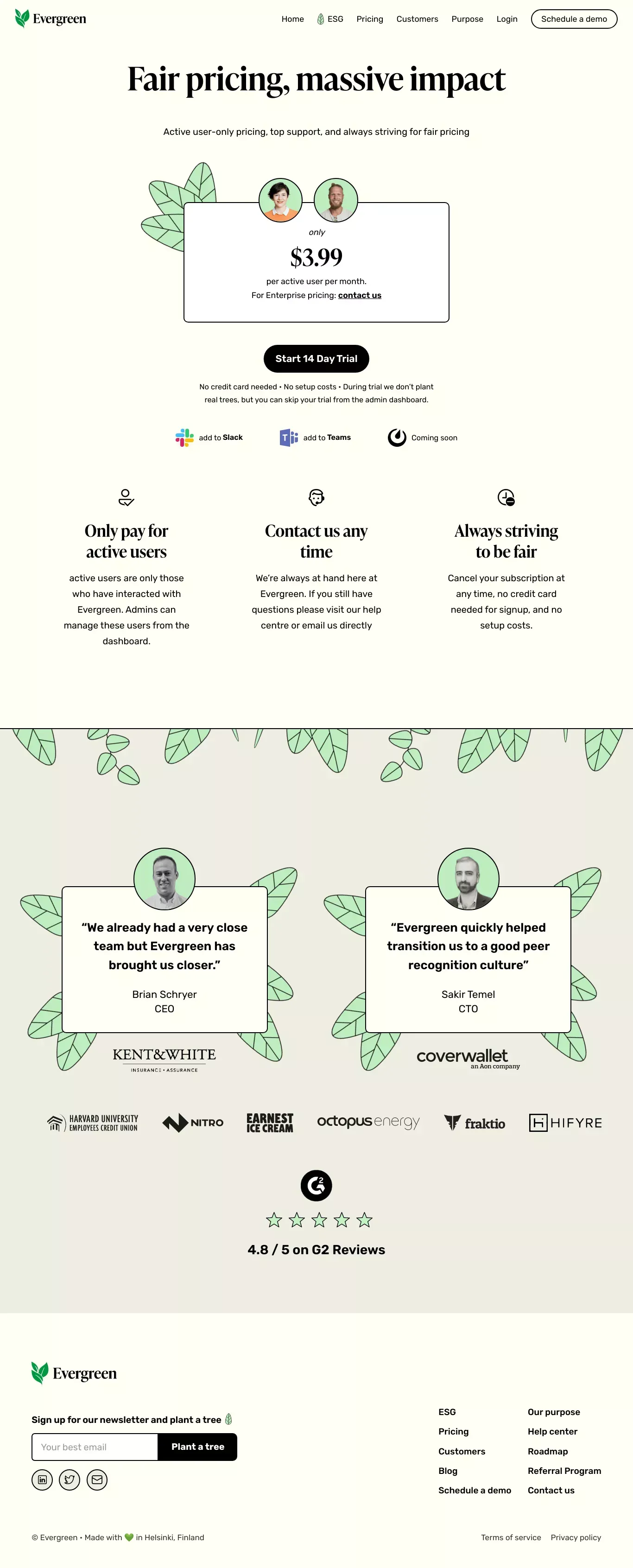 Evergreen | Pricing - Pricing design