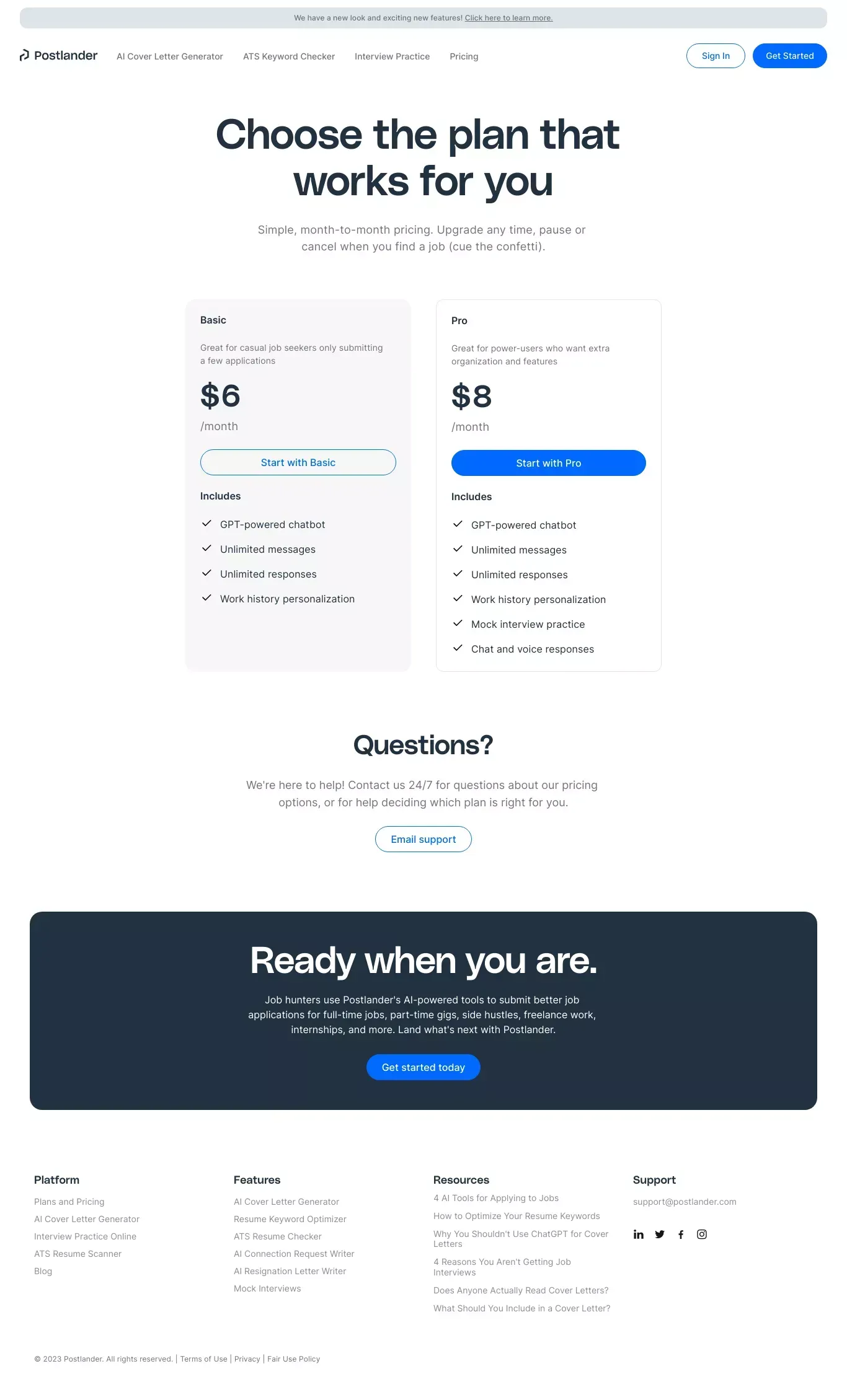 Pricing | Postlander - Pricing design