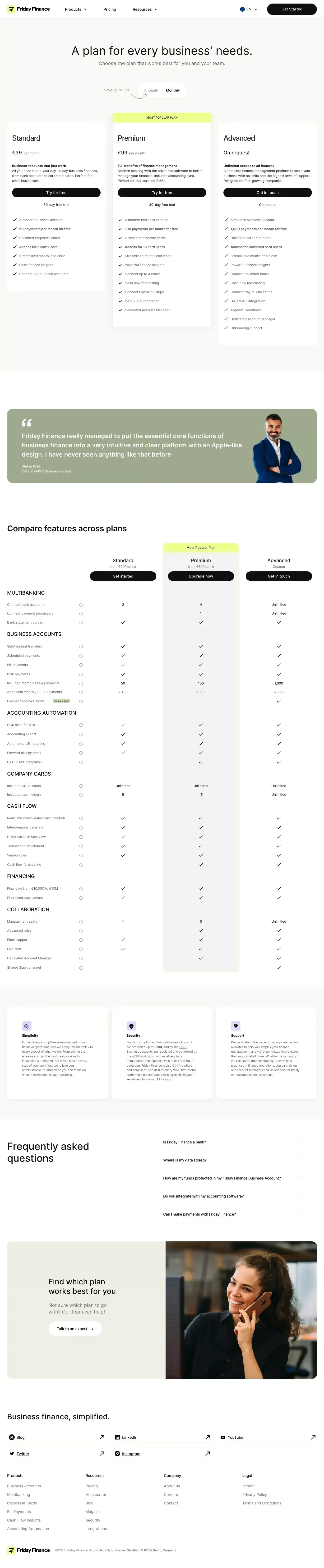 Pricing | Friday Finance - Pricing design