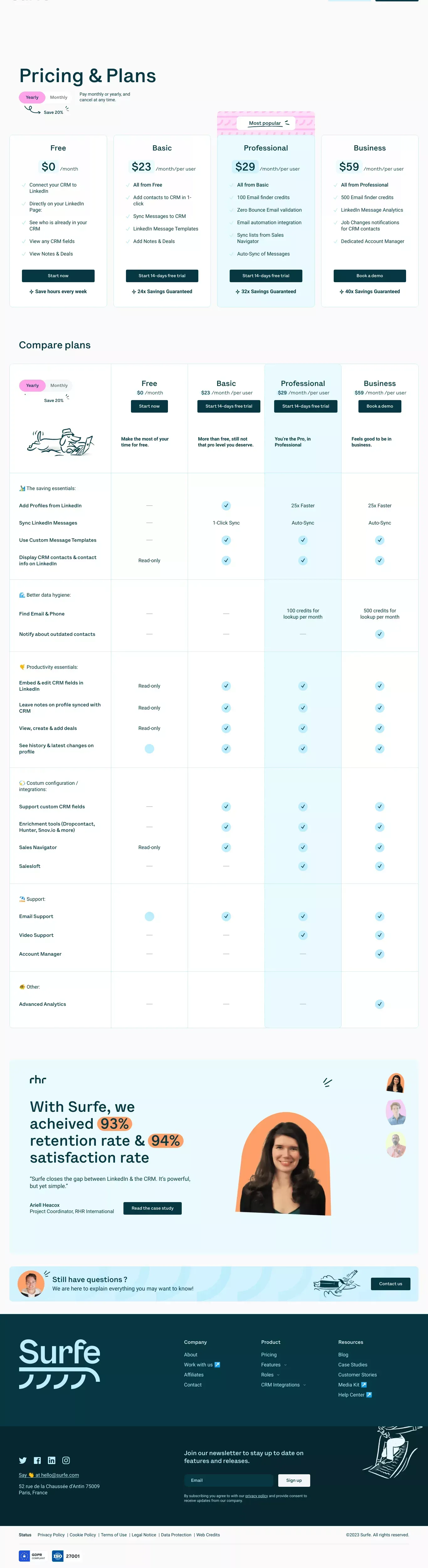 Pricing Surfe | Find the best plan for you | SURFE - Pricing design