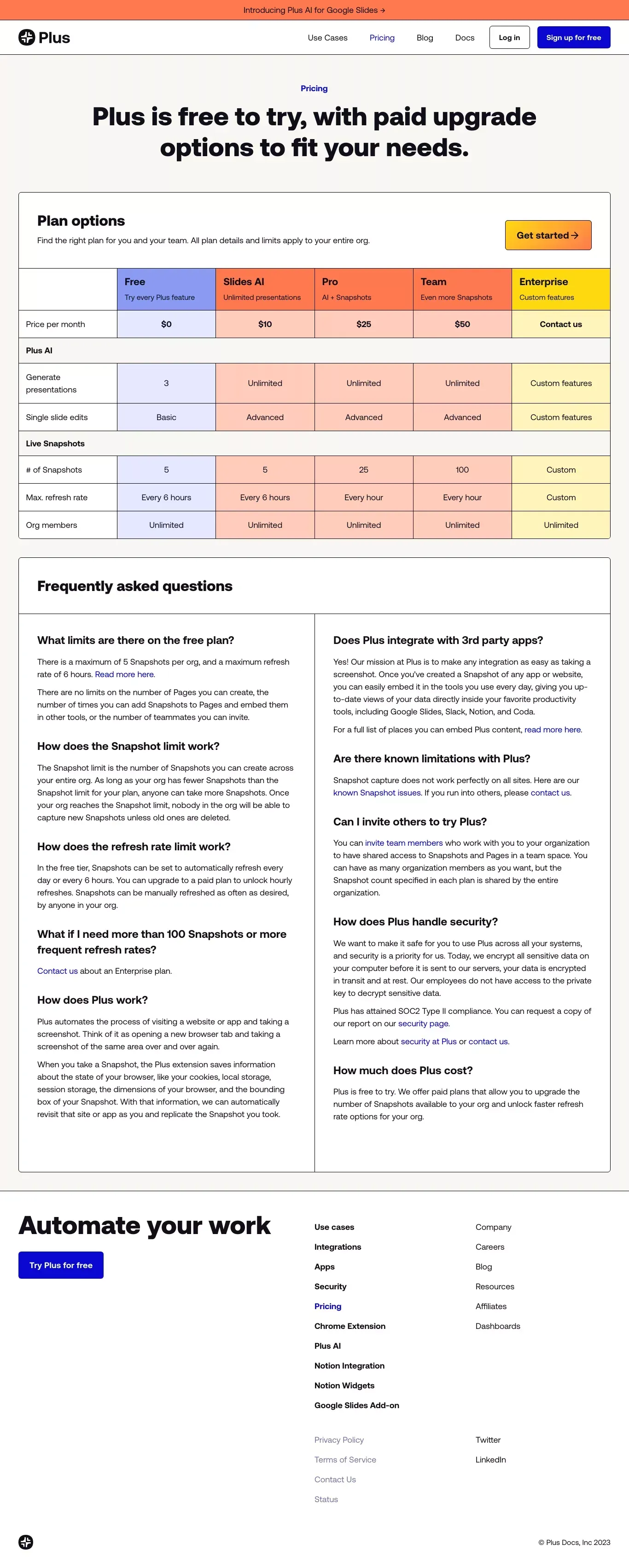 Plus | Pricing - Pricing design