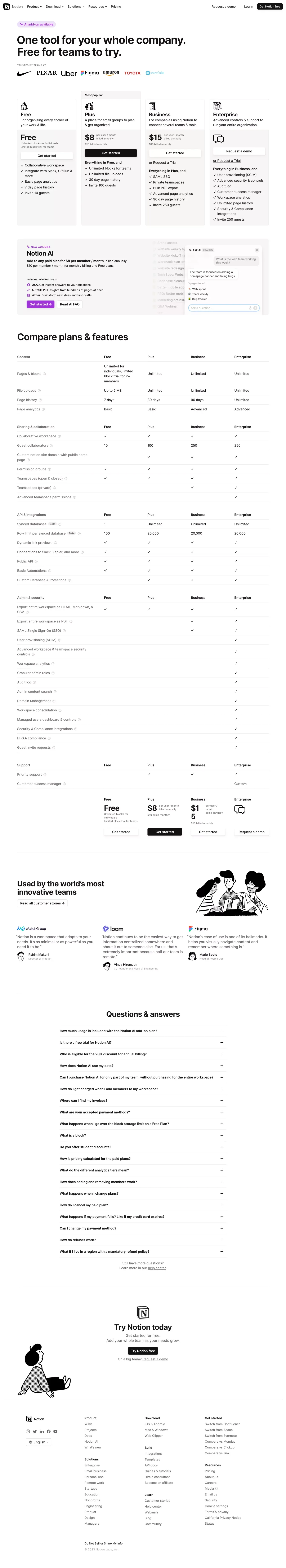Notion Pricing Plans - Pricing design