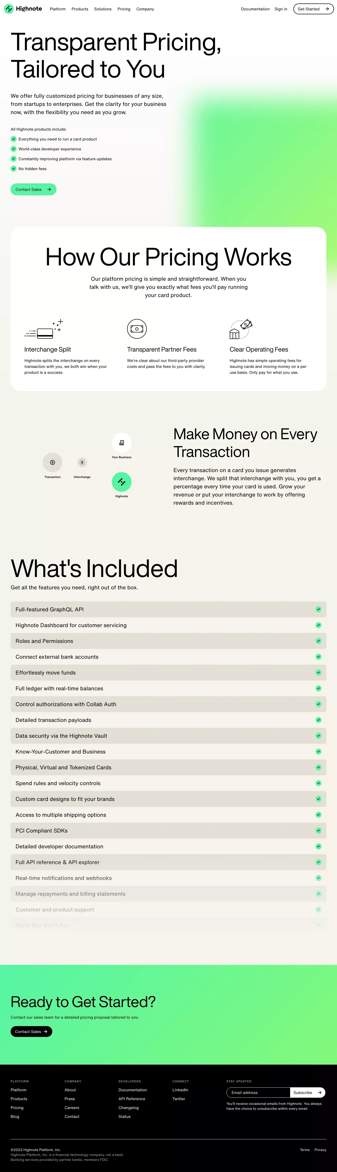 Pricing | Highnote - Pricing design