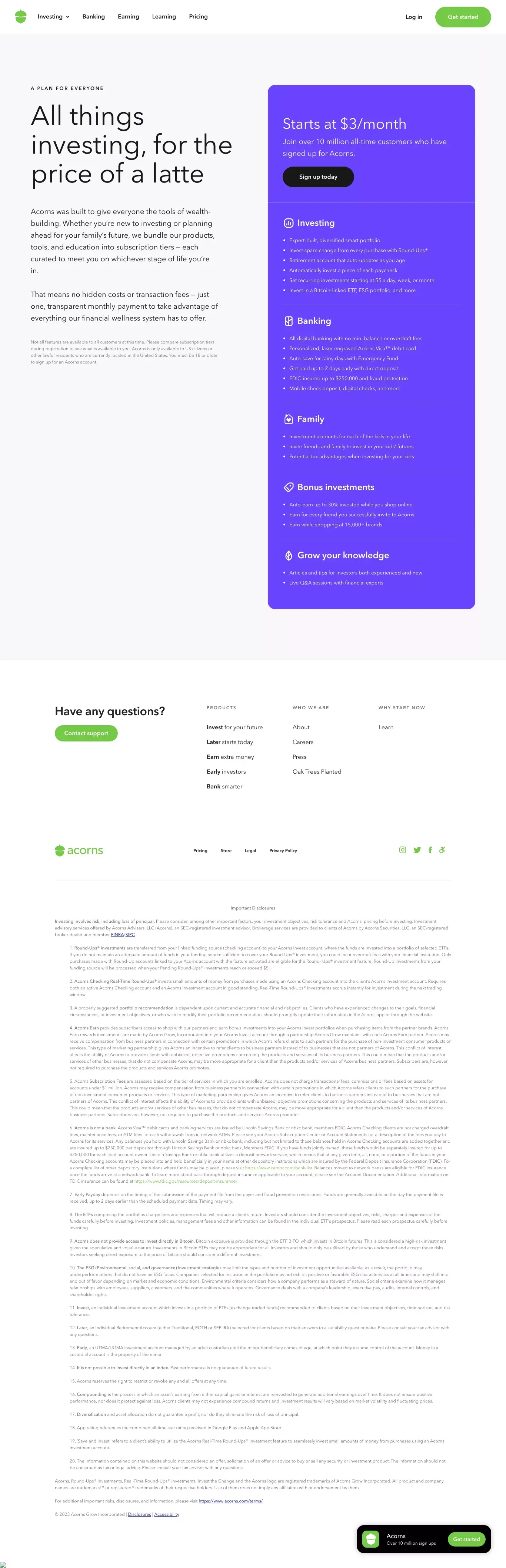 Pricing | Acorns - Pricing design