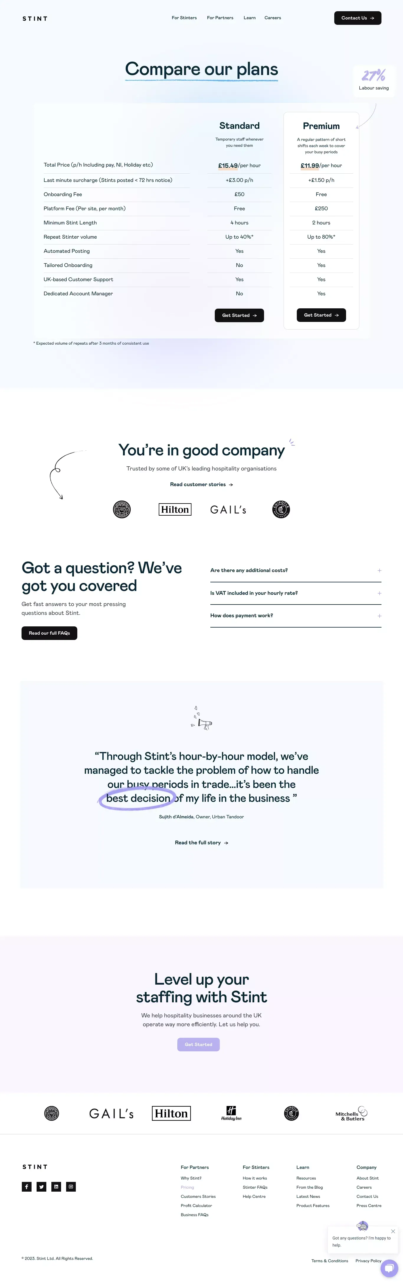 Stint Pricing - No sign-up fee, no retainer fee, just a profit increase - Pricing design