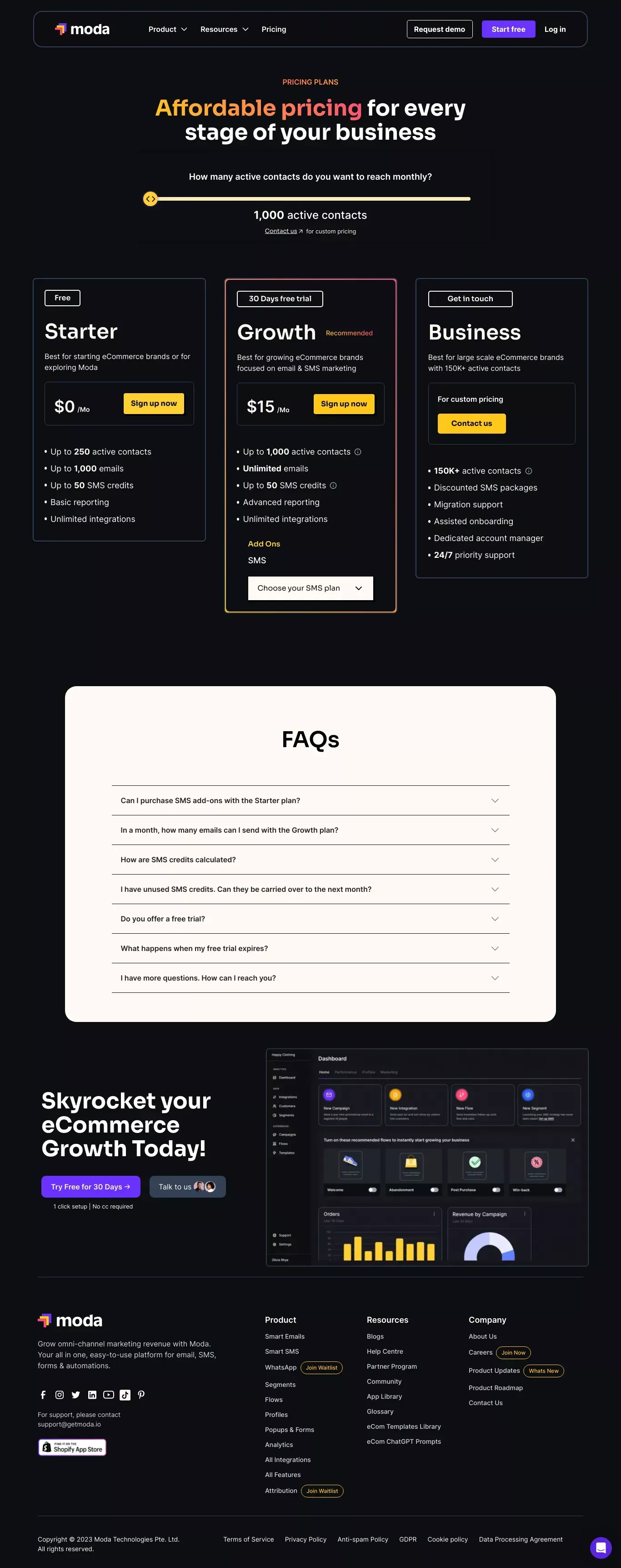 Moda Pricing & Plans - Email Marketing & SMS Pricing & Cost - Pricing design