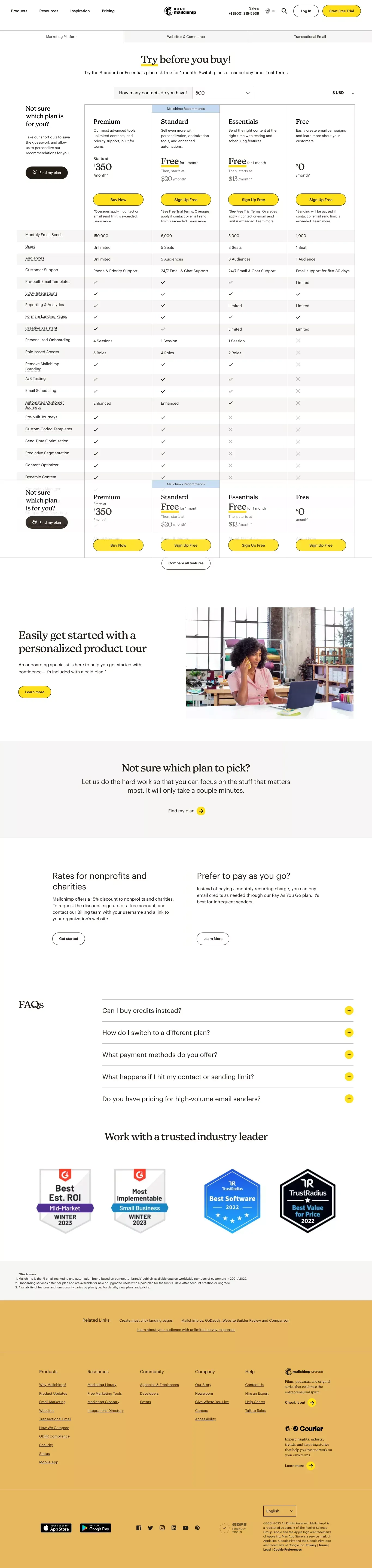 Mailchimp Marketing-Tarife und Preise - Pricing design