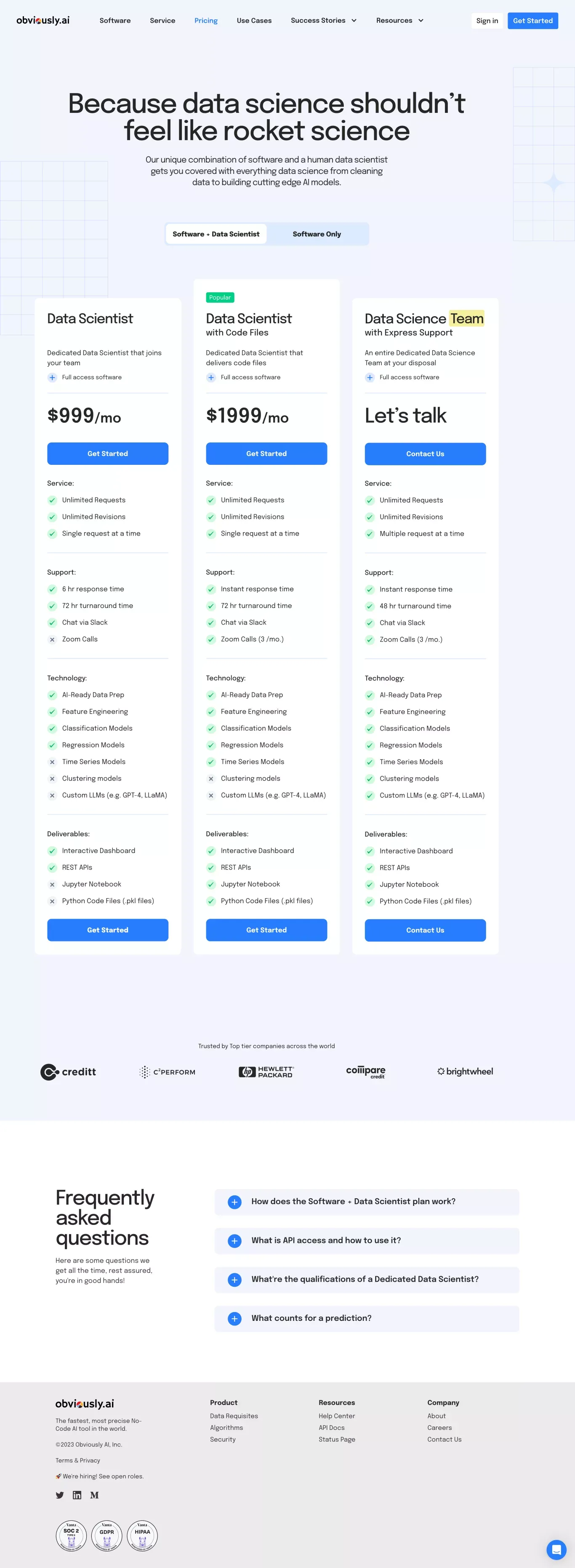 Pricing | Obviously AI - Pricing design