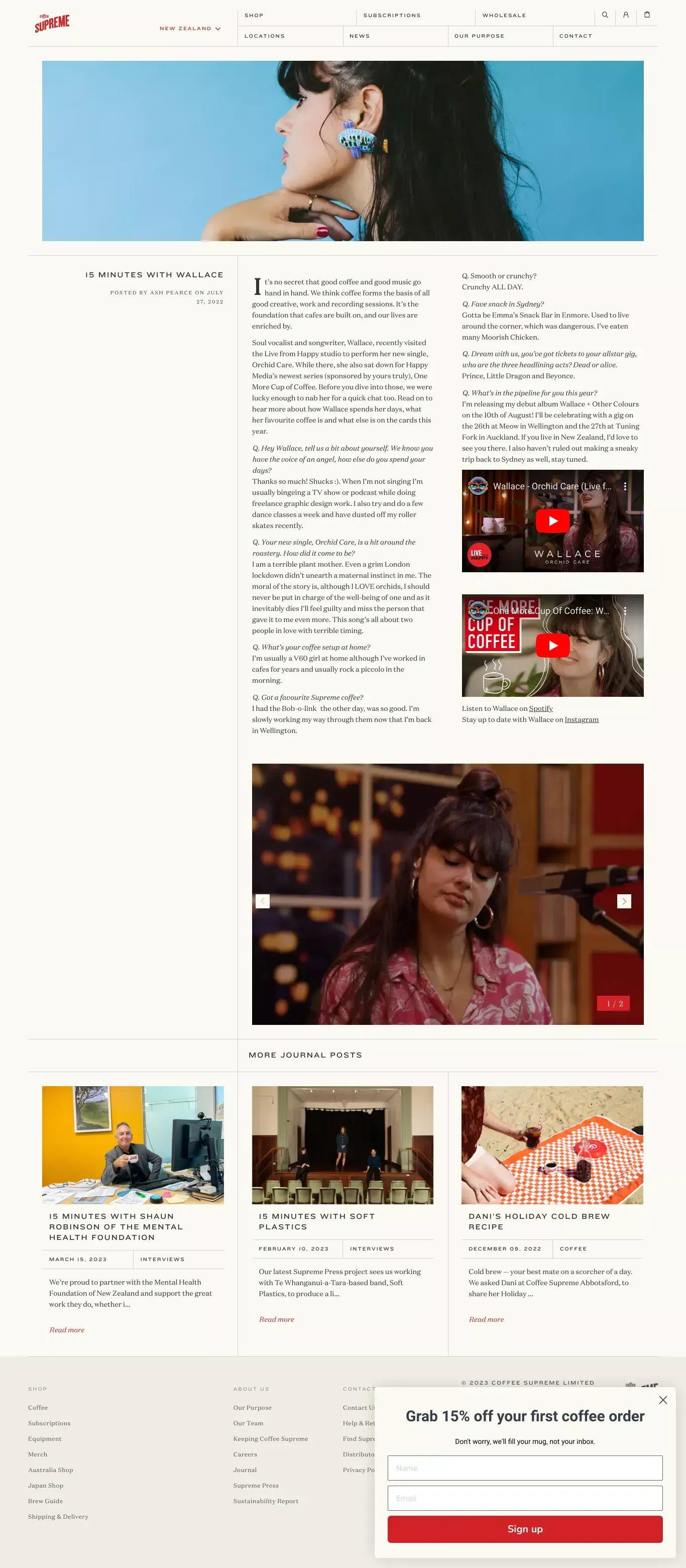 15 Minutes With Wallace    – Coffee Supreme - Blog Post design