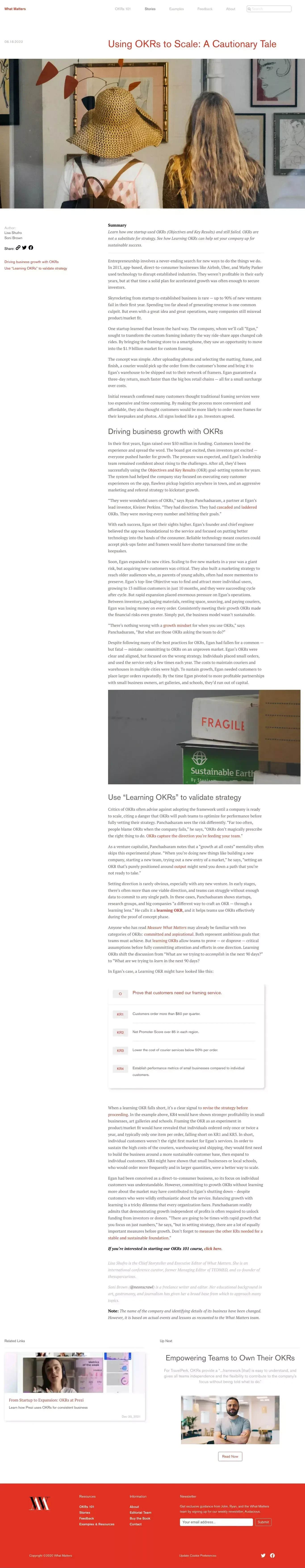 What Matters: Using OKRs to scale: a cautionary tale - Blog Post design