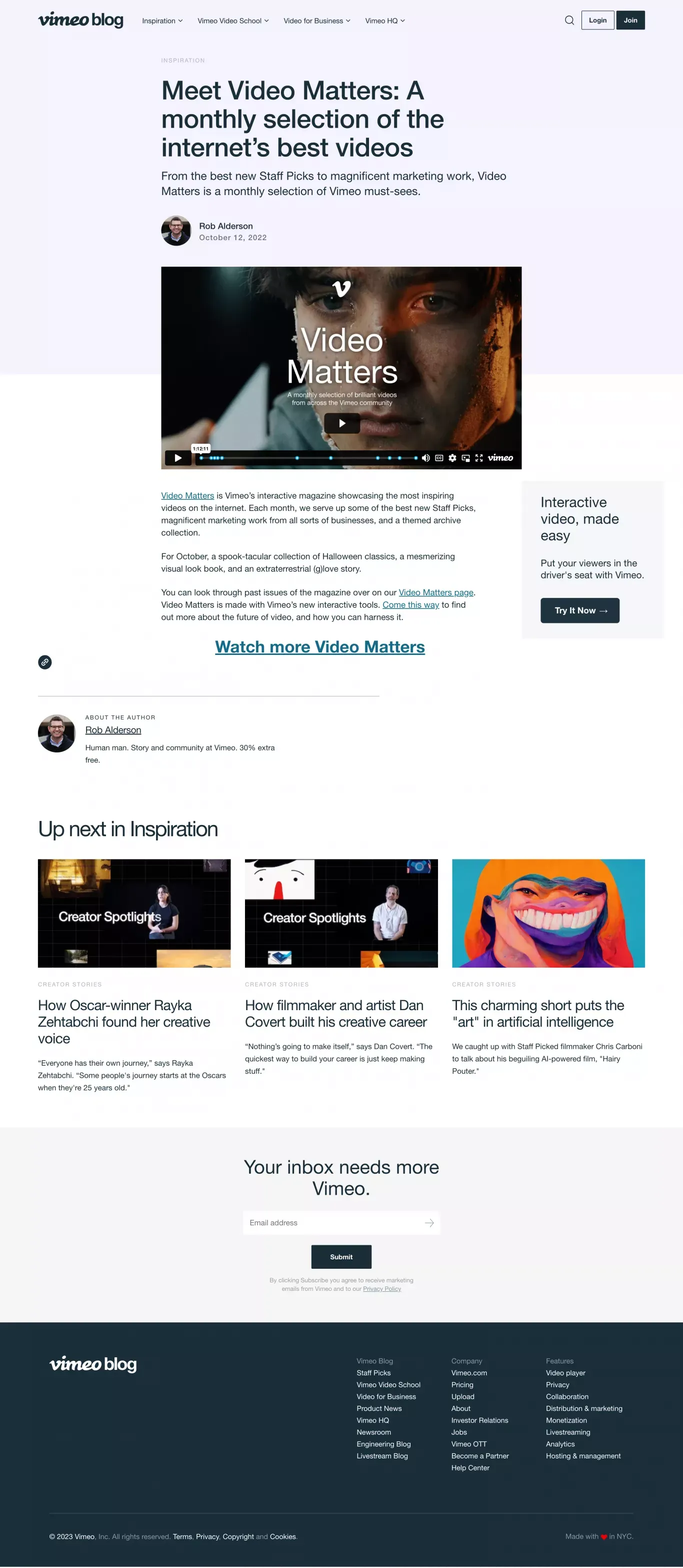 Meet Video Matters: A monthly selection of brilliant videos from our community | Vimeo - Blog Post design