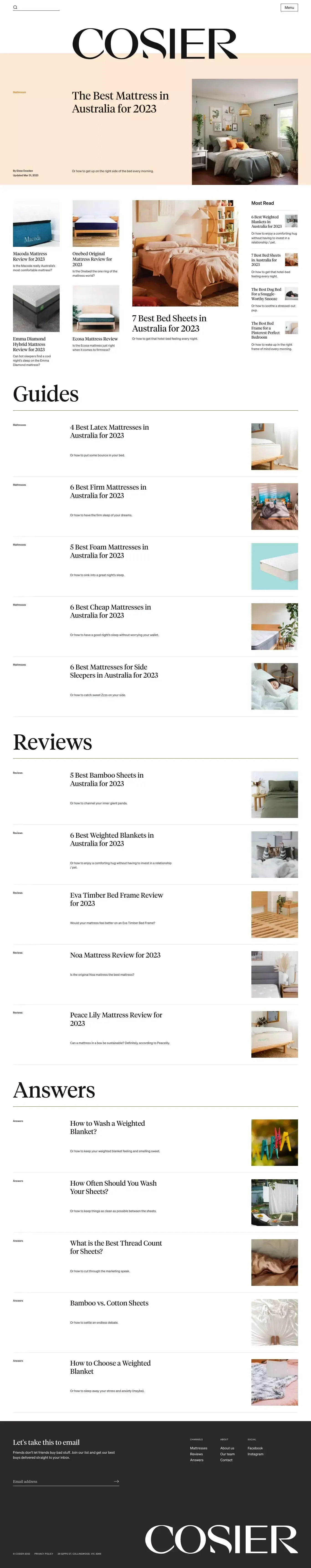 Cosier: The best for sleep - Blog design