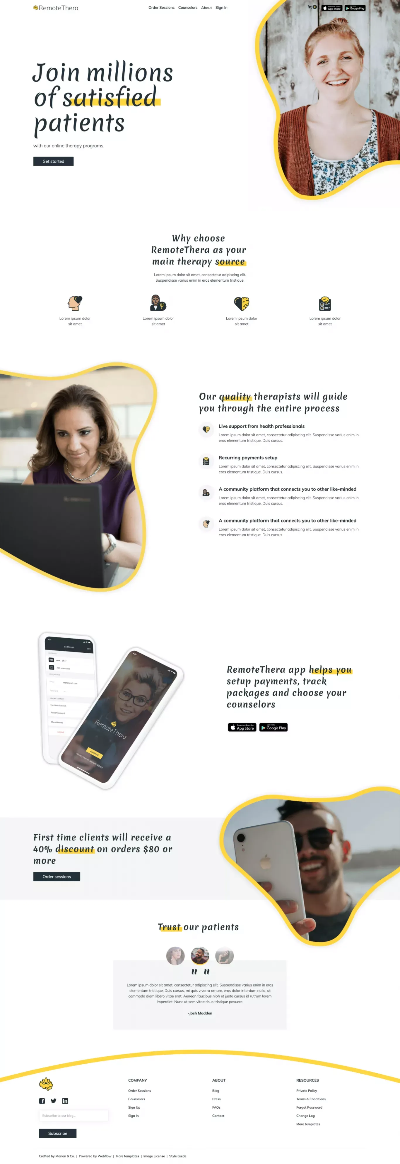 RemoteThera - Webflow Ecommerce Website Template - Template design