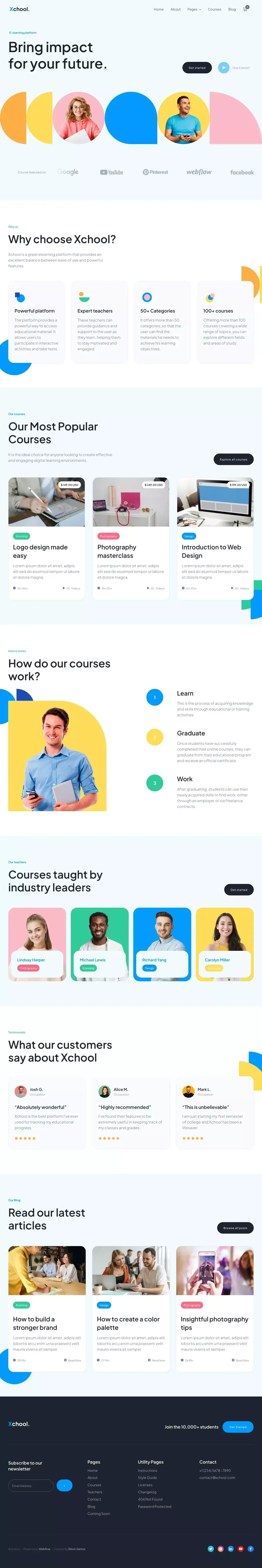 Xchool - Webflow Ecommerce Website Template - Template design