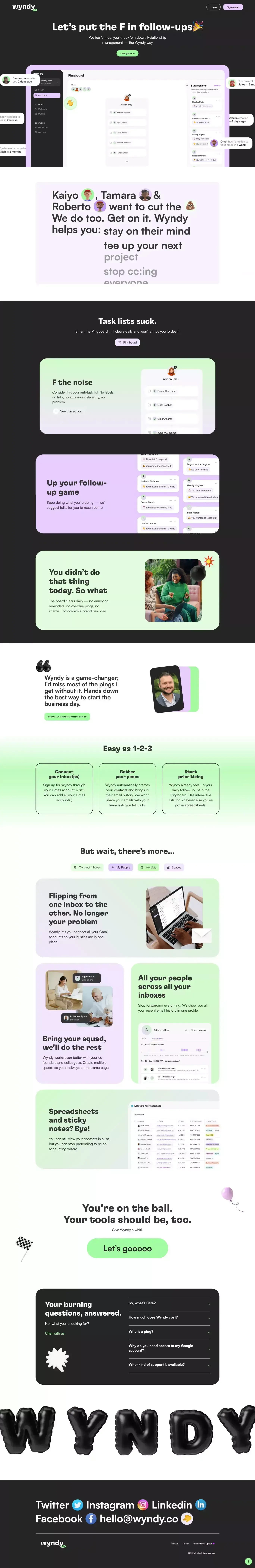 Wyndy | Relationship management — the Wyndy way - Landing design