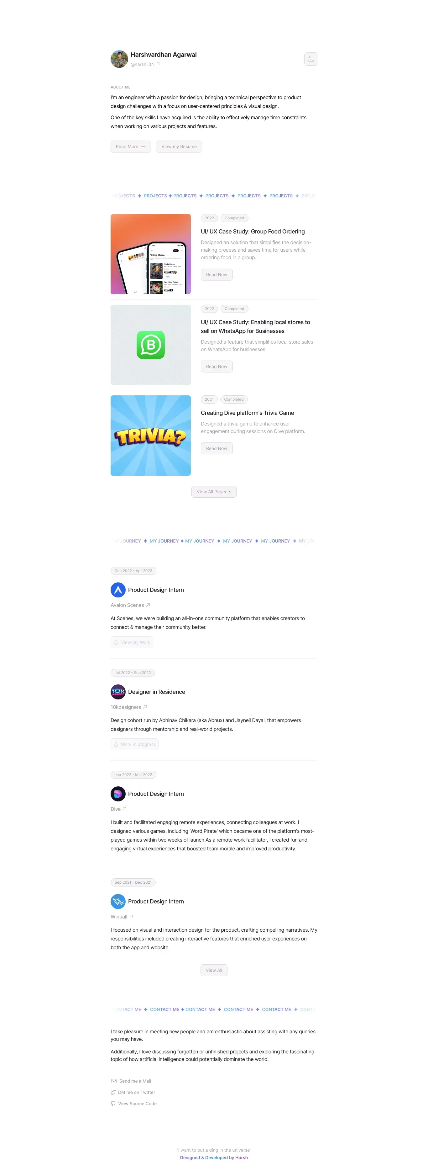 Harshvardhan Agarwal - Product Designer - Portfolio design