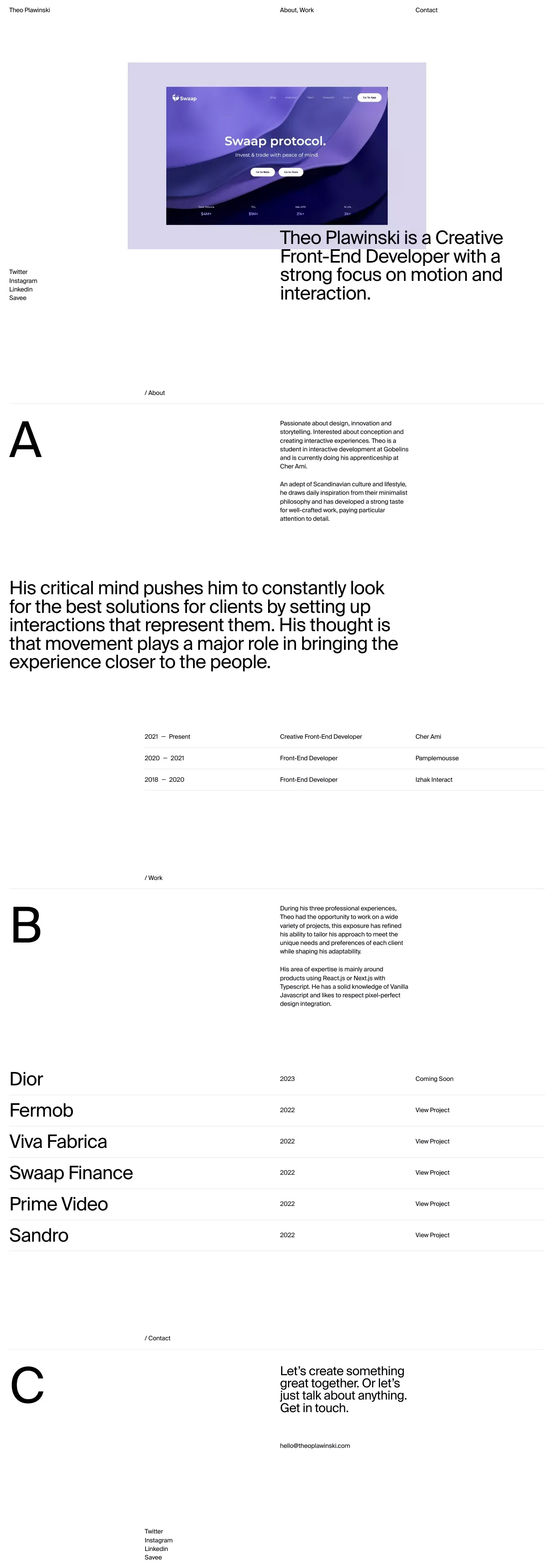 Theo Plawinski — Creative Front-End Developer - Portfolio design