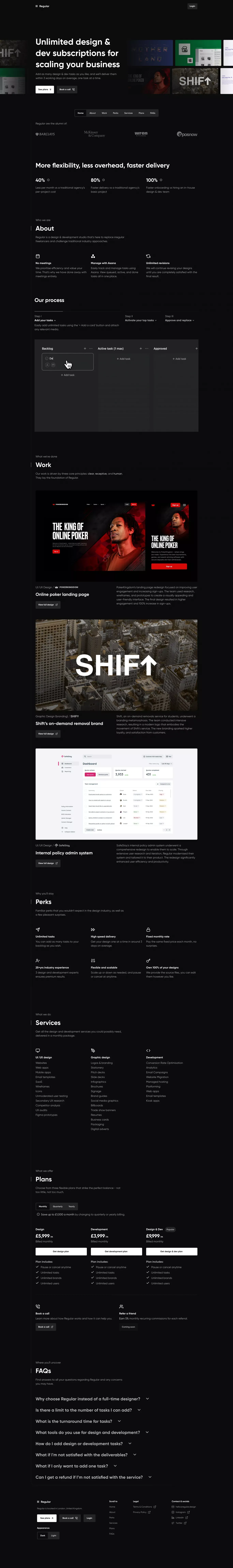 Regular: Design & Development Agency - Landing design