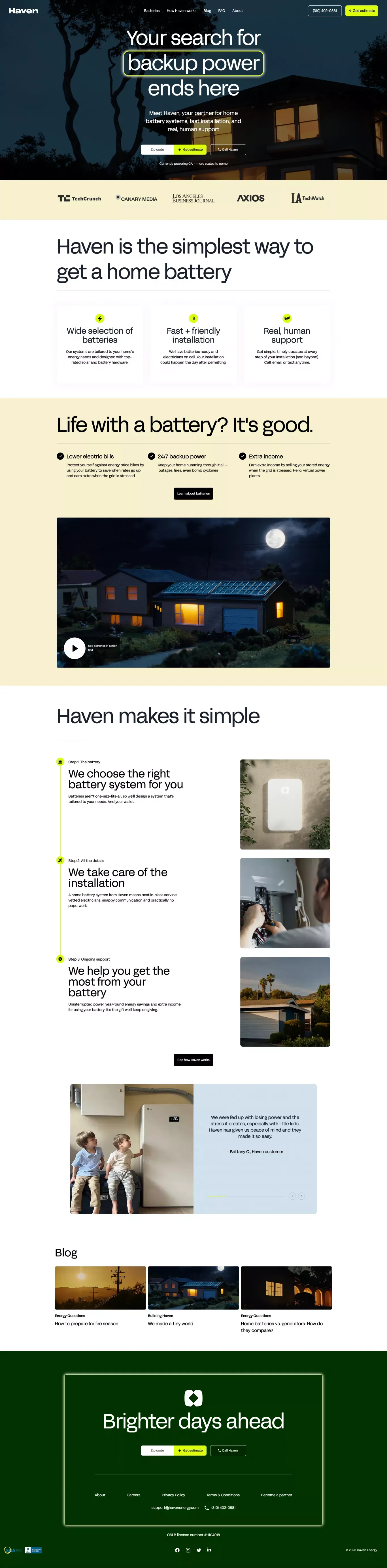 Haven Energy - Residential Energy Storage - Landing design