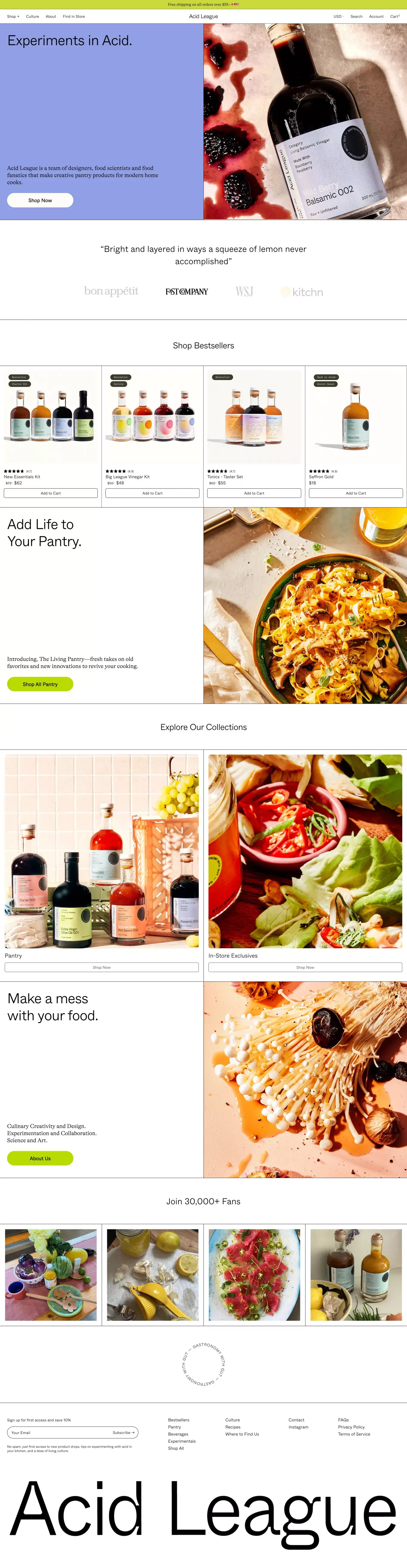 Acid League | Add life to your cooking. - Ecommerce design