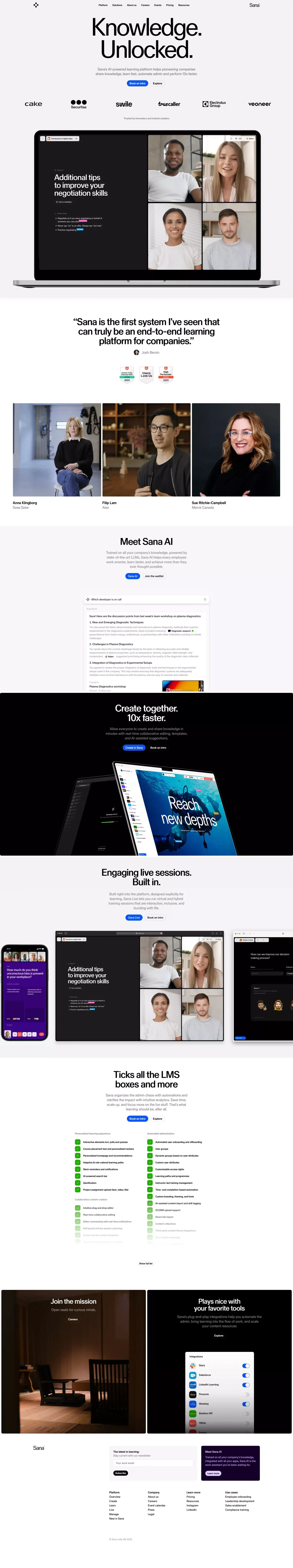 Unlock your company’s knowledge | Sana - Landing design
