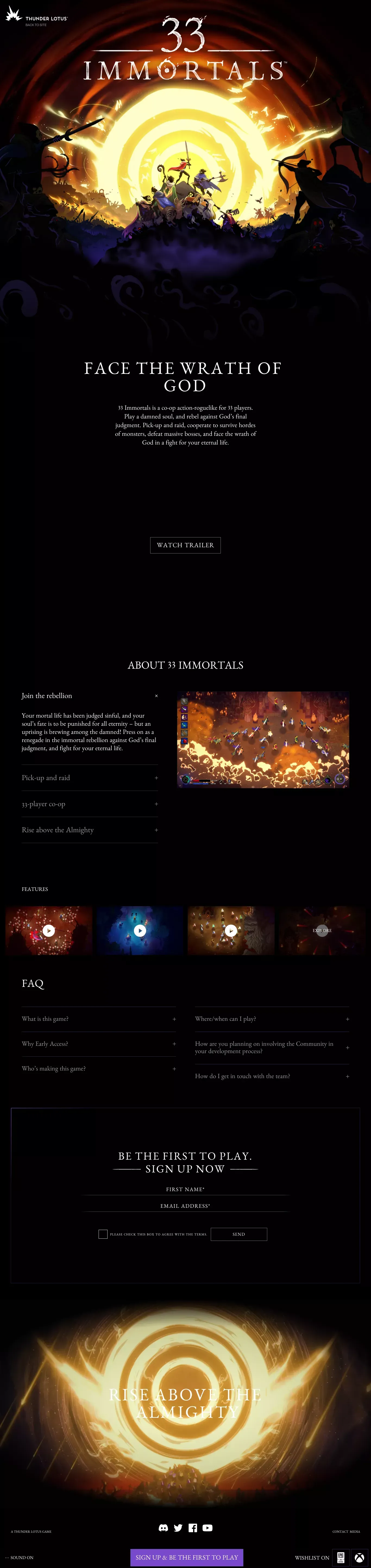 33 IMMORTALS | Thunder Lotus Games - website design
