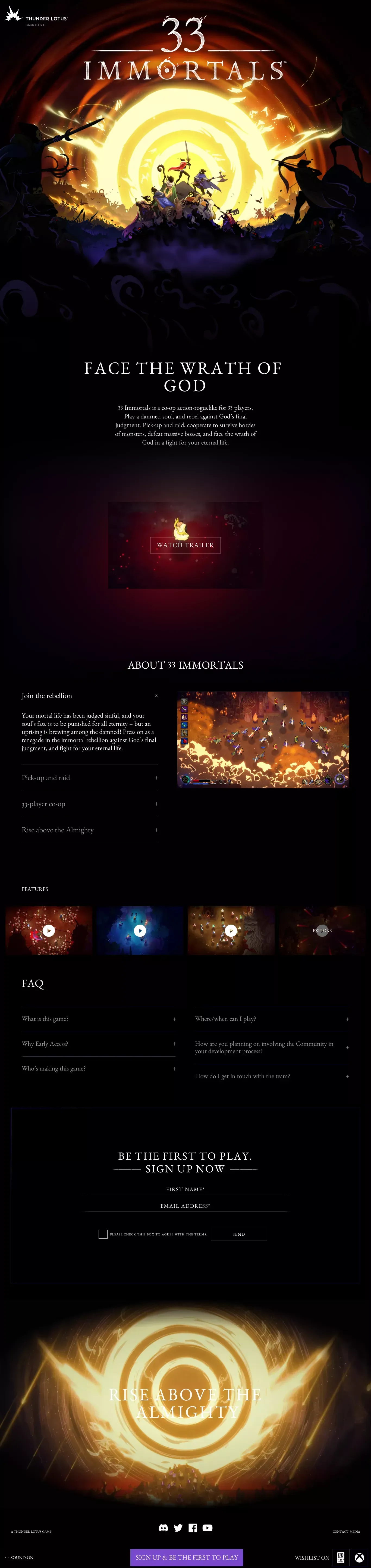 33 IMMORTALS | Thunder Lotus Games - website design